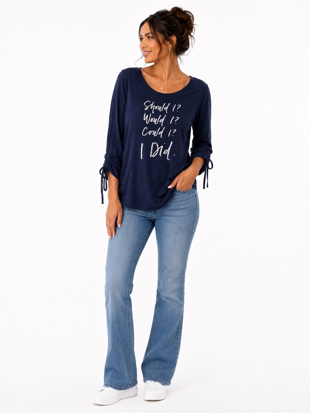 sundays Navy Long-Sleeve Graphic Tie-Sleeve Tee